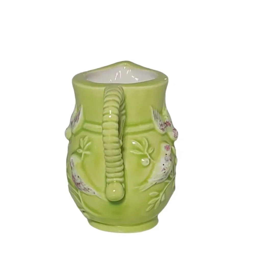 Italian Creamer Mini Ceramic Stoneware Lime Green Small Jug Pitcher With 3D Bird